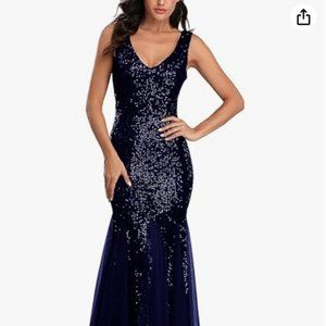 A ARFAR Sequin Dress Tulle Party Dress for Women Navy Blue XL